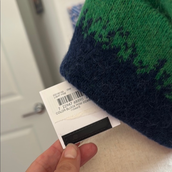 Coach Green and Blue Knit Pom-Pom Hat - Picture 2 of 3